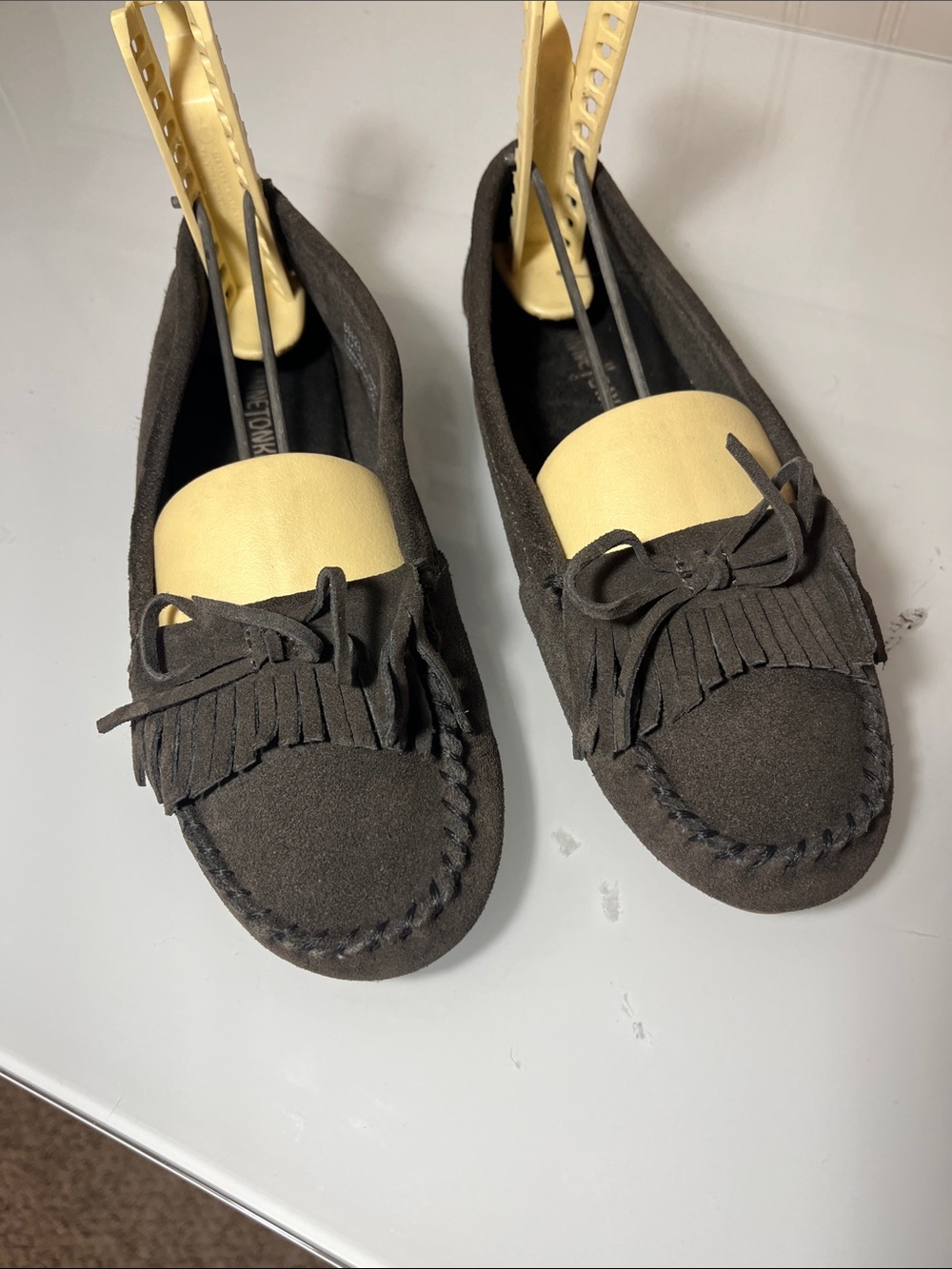 Dark Brown Suede Fringe Moccasin Loafers womens size 7